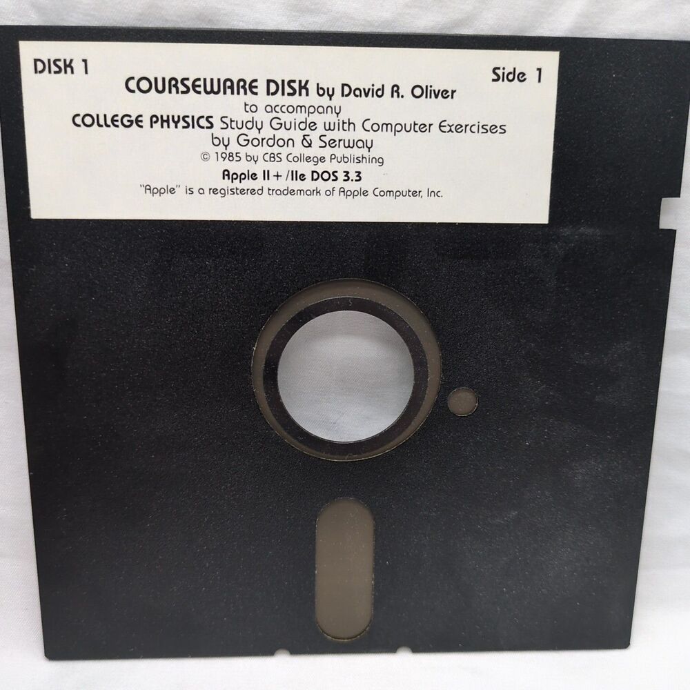 Courseware Disk 1 David R Oliver College Physics Study Guide Apple II + /IIe DOS - Picture 3 of 6